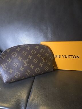 Brown  Monogram Cosmetic Pouch W/ Grey Interior